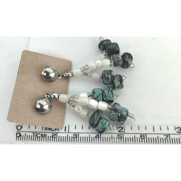 Turquoise Faux Pearl Beaded Dangle Earrings - Picture 3 of 5